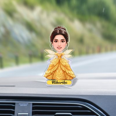 Personalized Yellow Dress Cinderella Princess Bobblehead Caricature Theme for Kids Birthday Gift, Kids Room & Home Decor Birthday Return Gift for Girls Battery Powered Shaking Head